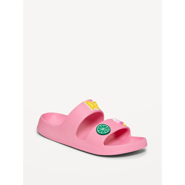 Double-Strap Patch Slide Sandals for Girls (Partially Plant-Based) - Light Peony
