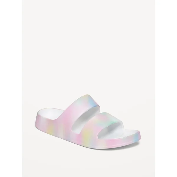 Double-Strap Slide Sandals for Girls (Partially Plant-Based) - Rainbow