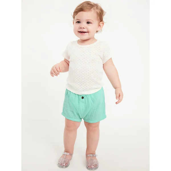Double-Weave Button-Front Shorts for Baby - Aquaverde
