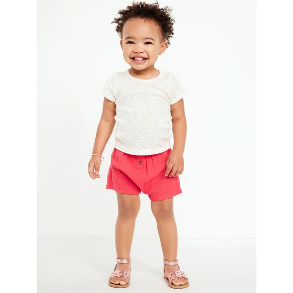 Double-Weave Button-Front Shorts for Baby - BRIGHT CERISE