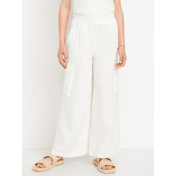Double-Weave Wide-Leg Cargo Pants for Girls - Sea Salt