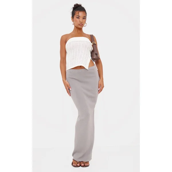 Dove Grey Fine Knit Maxi Skirt
