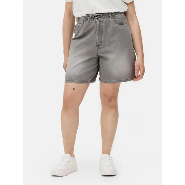 Drawstring Denim Bermuda Shorts - Gray