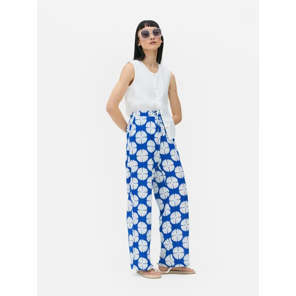 Drawstring Patterned Pants - Blue