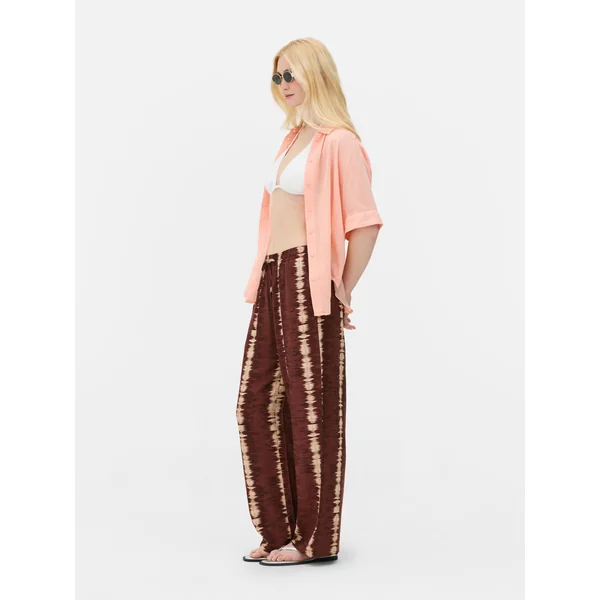 Drawstring Patterned Pants - Dark Red