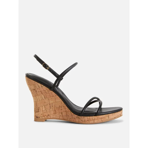 Dressy Cork Wedge Sandals - Black