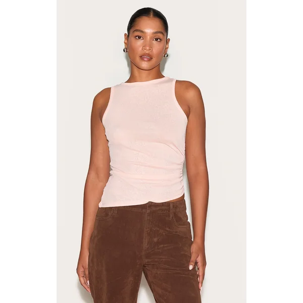 Dusty Peach Sheer Mesh Asymmetrical Vest Top