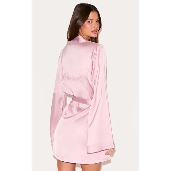 Dusty Pink Bridesmaid Satin Embroidered Robe