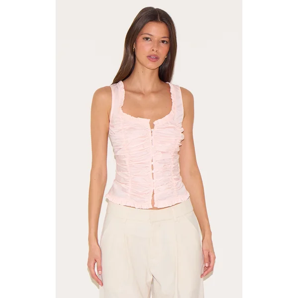 Dusty Pink Cotton Ruched Front Fitted Top