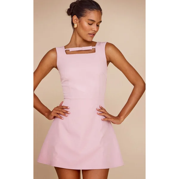 Dusty Pink Twill Bow Detail A-Line Dress