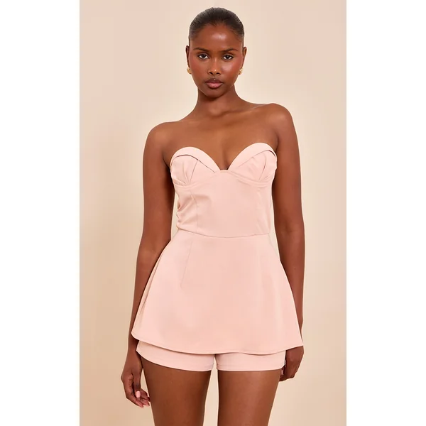 Dusty Pink Woven Bust Cup Detail Peplum Romper