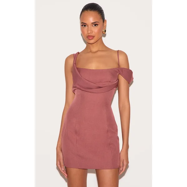 Dusty Pink Woven Drape Mini Dress