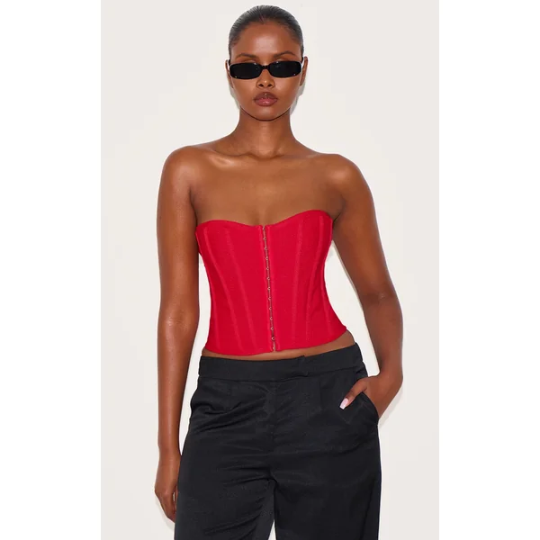 Dusty Red Bandage Hook And Eye Structured Corset