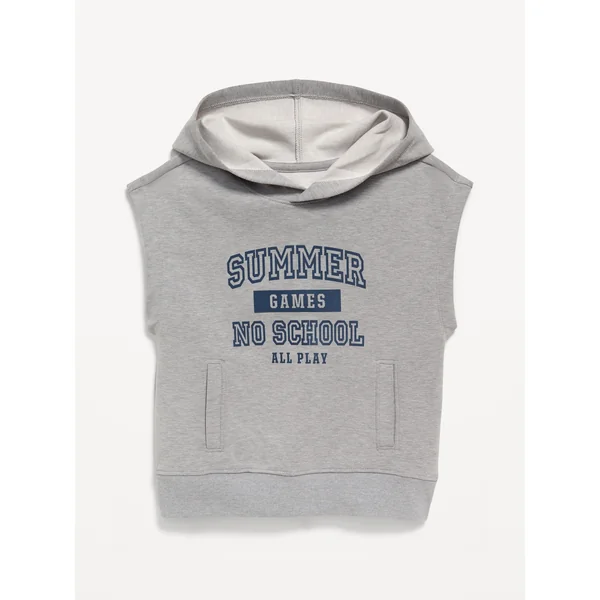 Dynamic Fleece Oversized Sleeveless Hooded Sweatshirt for Toddler Boys - Heather Gray