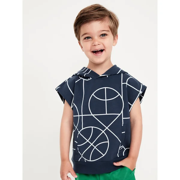 Dynamic Fleece Oversized Sleeveless Hooded Sweatshirt for Toddler Boys - Navy Blue
