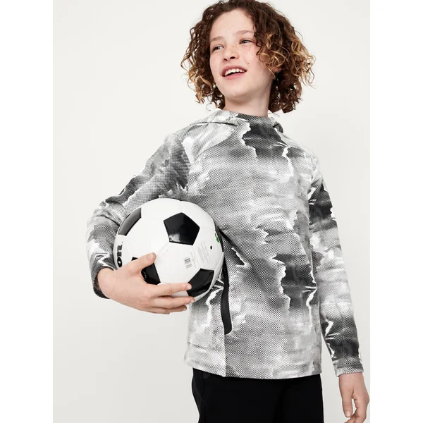 Dynamic Fleece Pullover Hoodie for Boys - Black Print Top