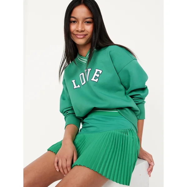 Dynamic Fleece V-Neck Graphic Sweatshirt for Girls - INFINITY GREEN