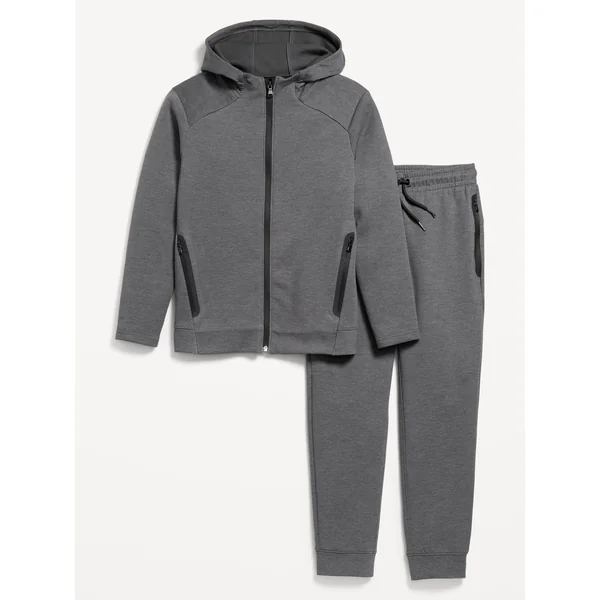 Dynamic Fleece Zip-Front Hoodie and Joggers Set for Boys - Charcoal Gray