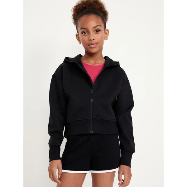 Dynamic Fleece Zip-Front Performance Hoodie for Girls - Black Jack