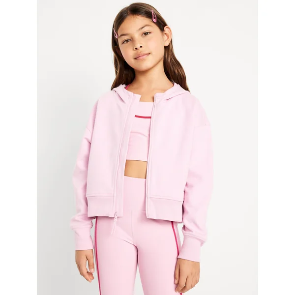 Dynamic Fleece Zip-Front Performance Hoodie for Girls - Rose Quartz
