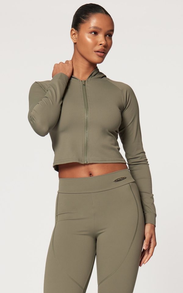 Olive Sculpt Hooded Long Sleeve Gym Jacket