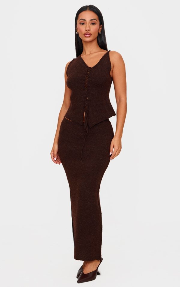 Petite Chocolate Knit Low Waist Midaxi Skirt