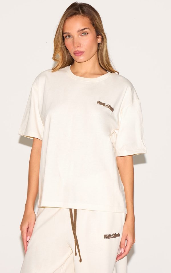 Cream Run Club Puff Print Boxy Oversized T Shirt
