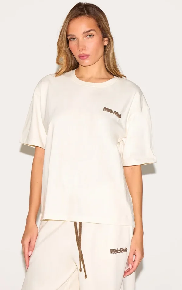 Cream Run Club Puff Print Boxy Oversized T Shirt