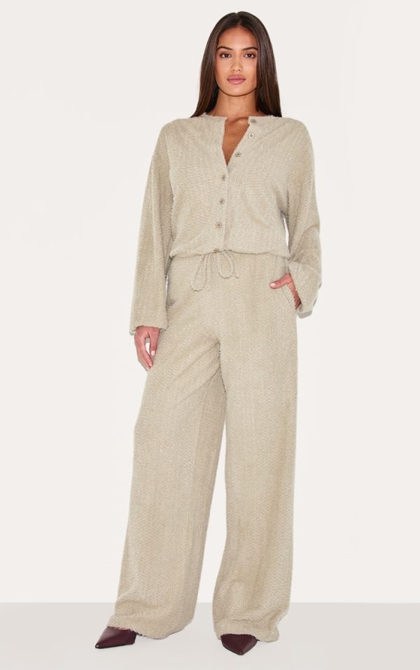 Mushroom Textured Wide Leg Drawstring Pants