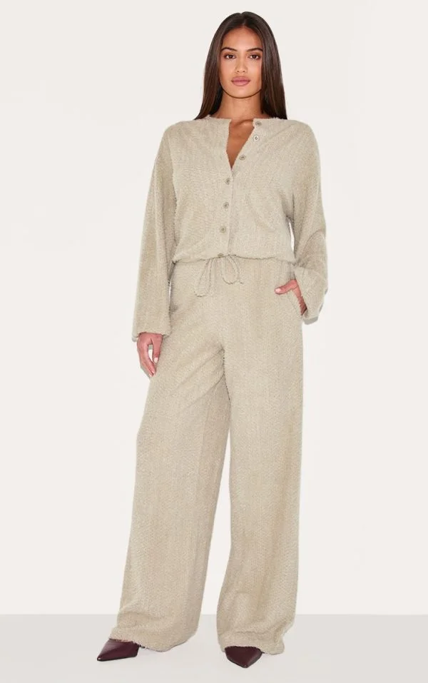 Mushroom Textured Wide Leg Drawstring Pants
