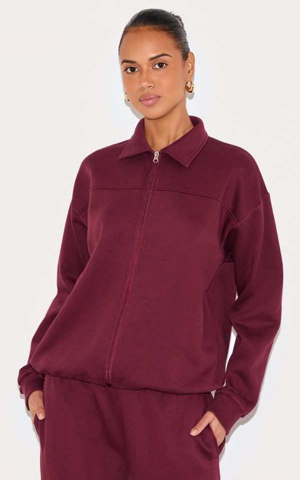 Burgundy Zip Though Collared Sweatshirt