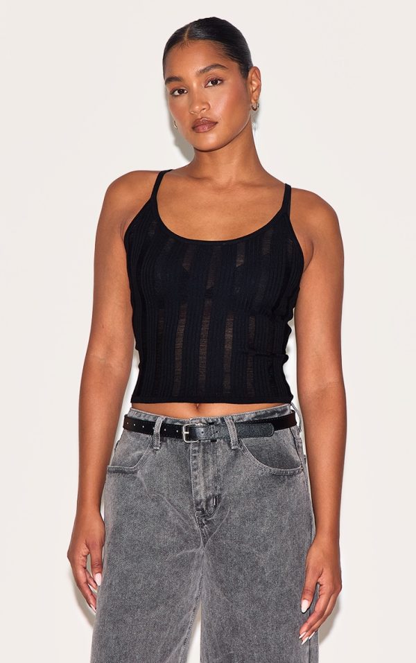 Black Ladder Knit Cami Top