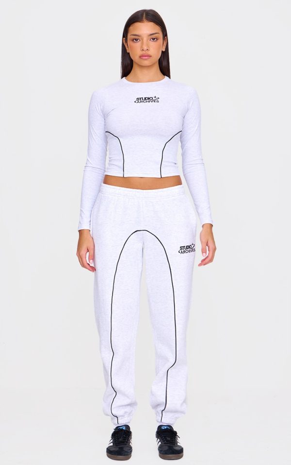 Grey Marl Contrast Studio Archives Seam Detail Cuffed Sweatpants