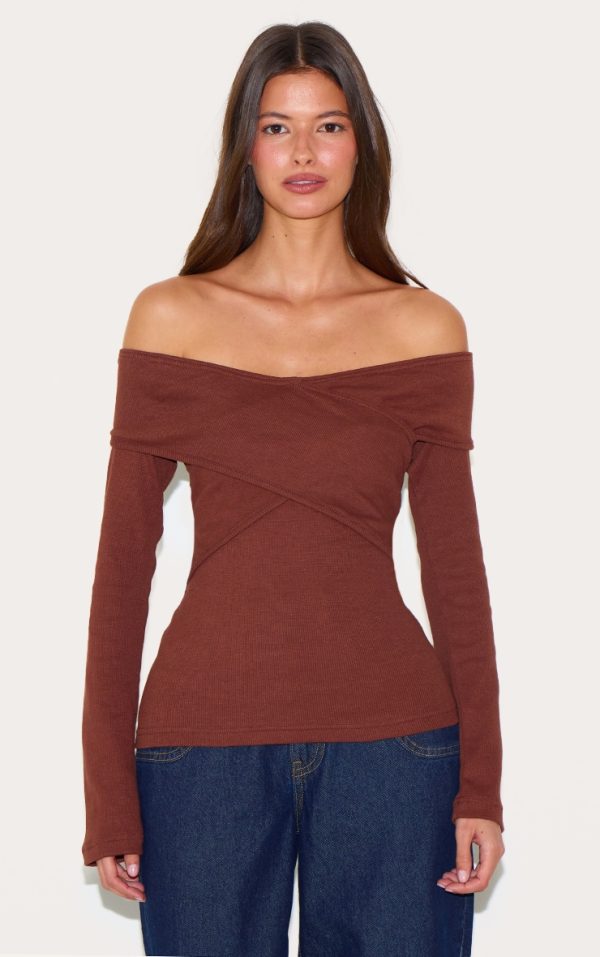 Chocolate Cross Over Bardot Long Top