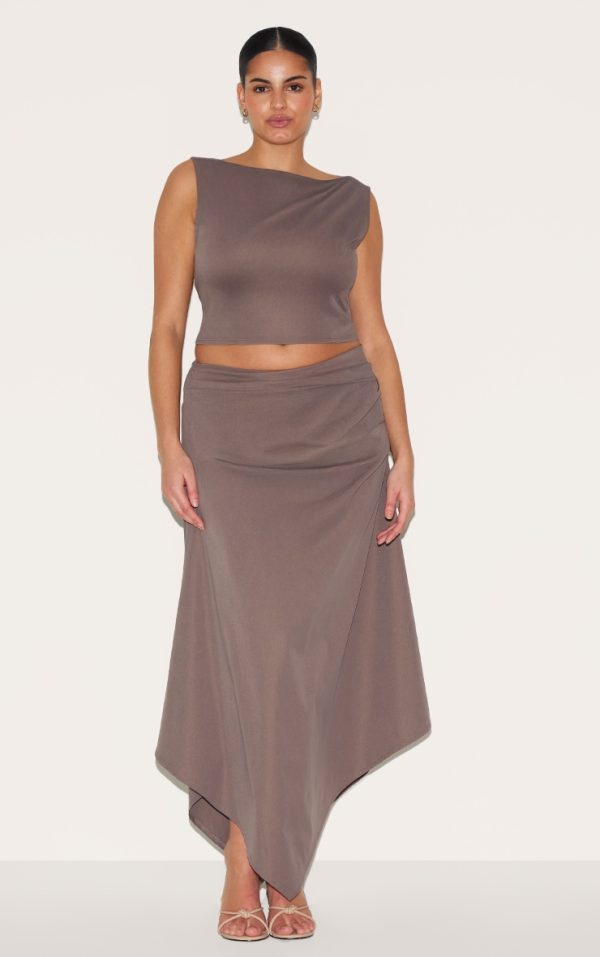 Plus Mushroom Ruched Detail Hanky Hem Midaxi Skirt