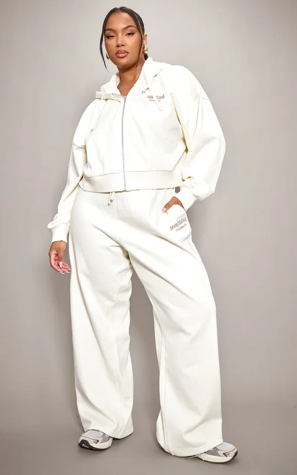 PRETTYLITTLETHING Plus Sand Printed Premium Wide Leg Sweatpants