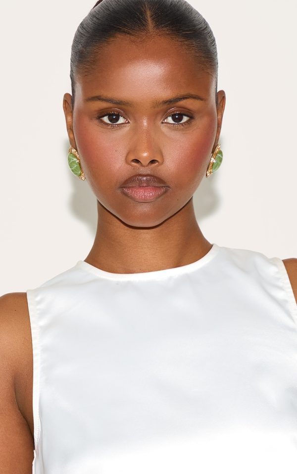 Jade Green Resin Gold Statement Earrings