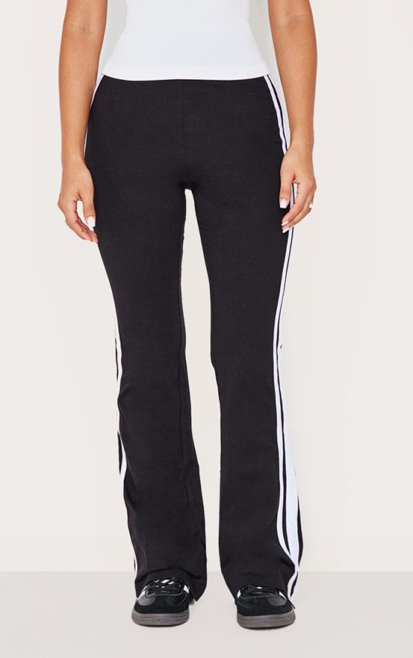 Petite Black Jersey Slim Fit Stripe Detail Flared Pants