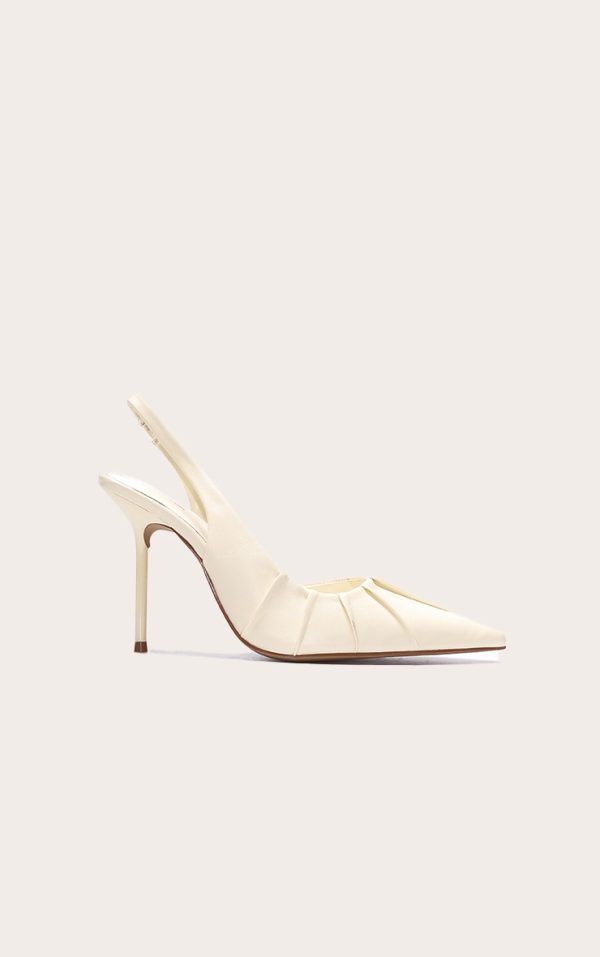 Butter Yellow Pu Point Toe Ruched Sling Back High Stiletto Heeled Courts