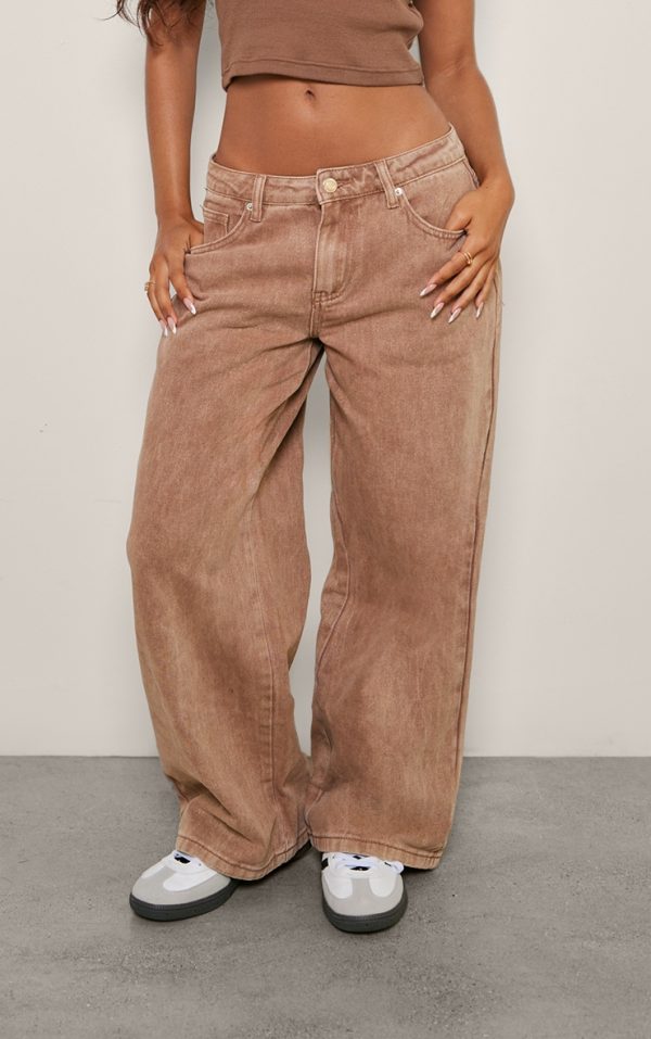 Petite Taupe Washed Low Rise Boyfriend Jeans