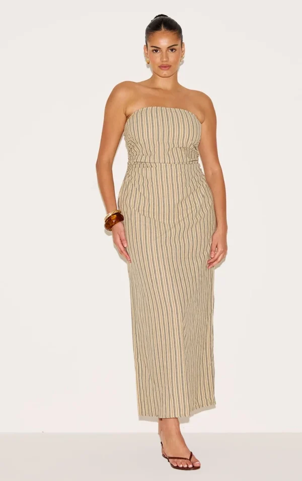 Plus Stone Striped Bandeau Ruched Shift Dress