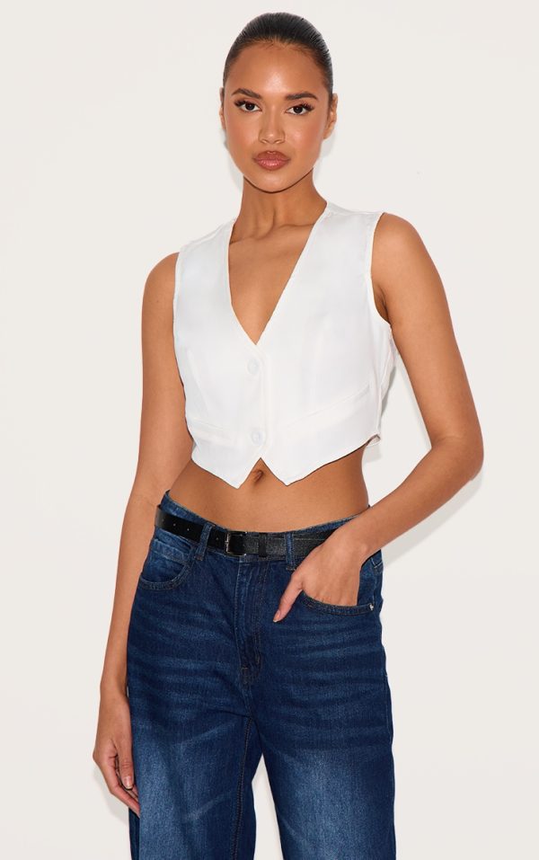 White Woven Belted Back Detail Vest Top