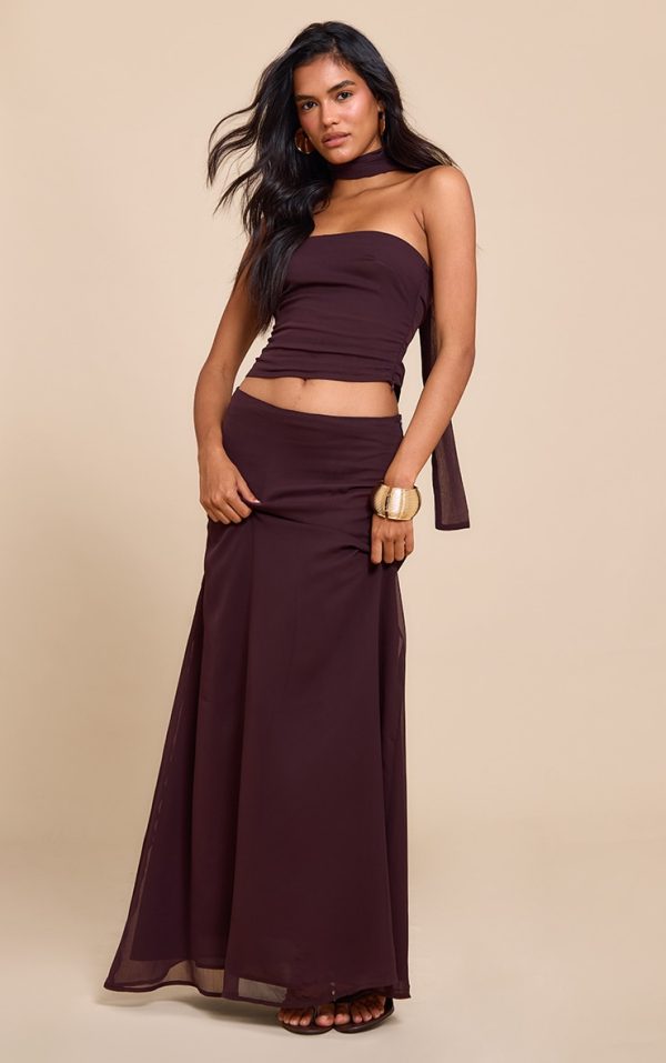 Chocolate Chiffon Maxi Skirt