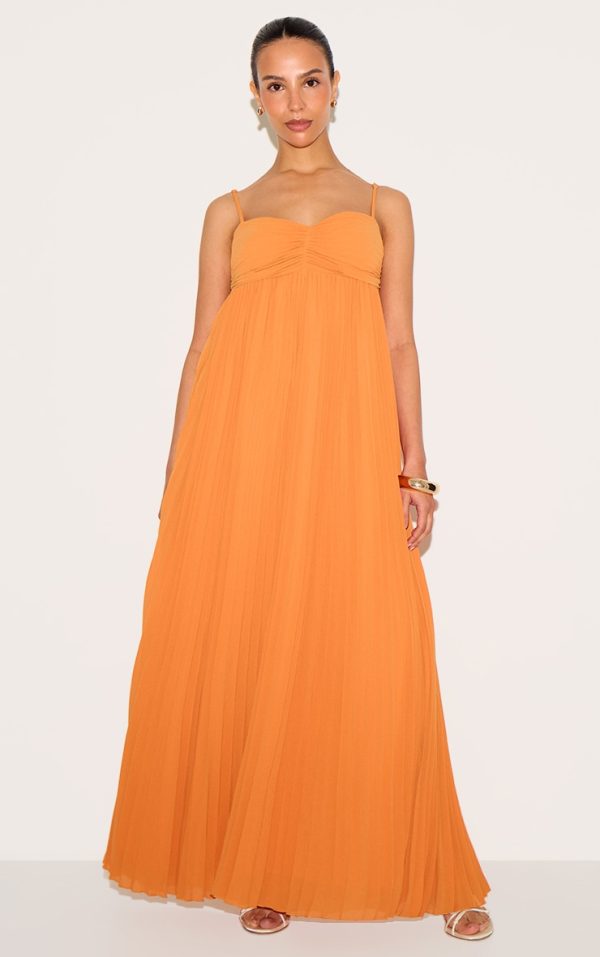 Petite Orange Plisse Maxi Dress