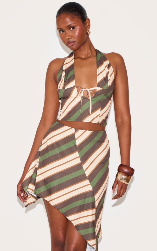 Green Striped Halterneck Top