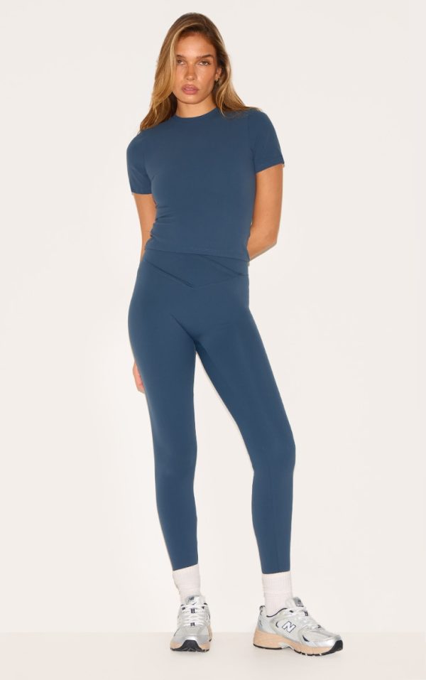 Midnight Blue Sculpt Wrap Waist Gym Leggings