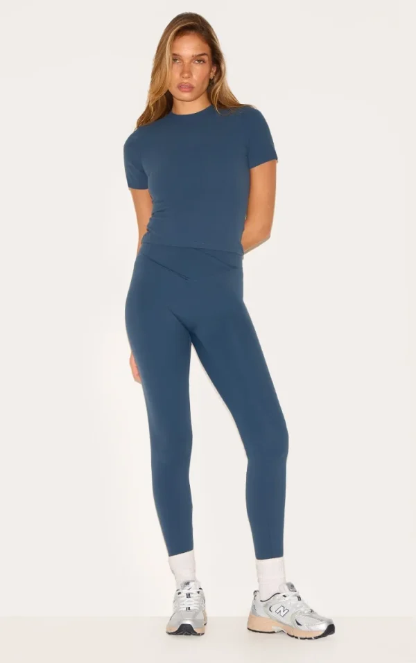 Midnight Blue Sculpt Wrap Waist Gym Leggings