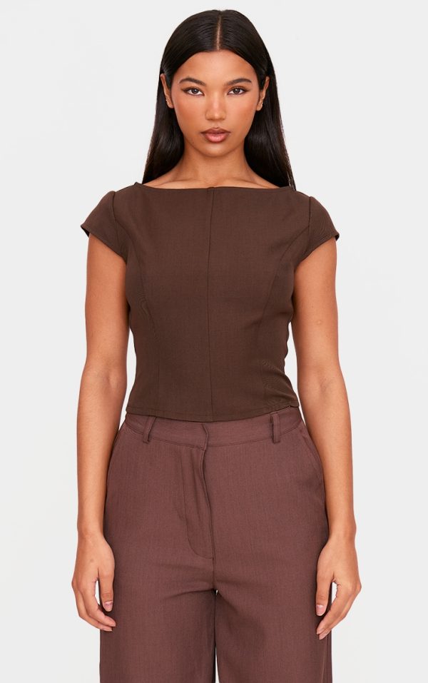 Chocolate Woven Boatneck Top