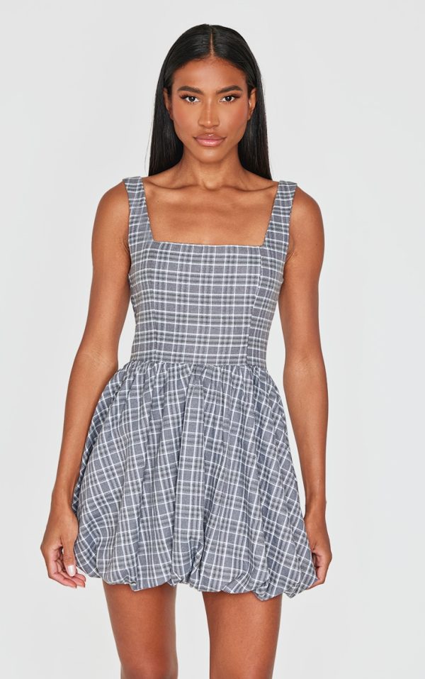 Grey Check Puffball Dress