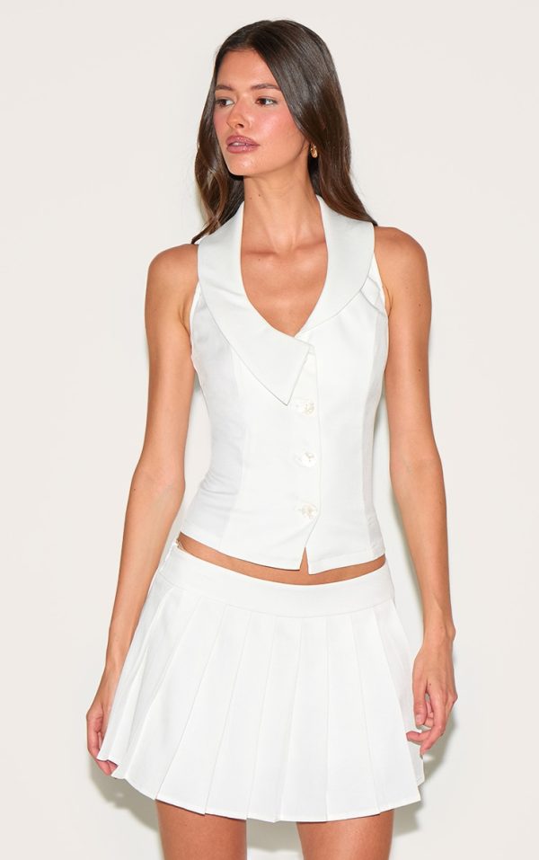White Collar Detail Button Waist Coat